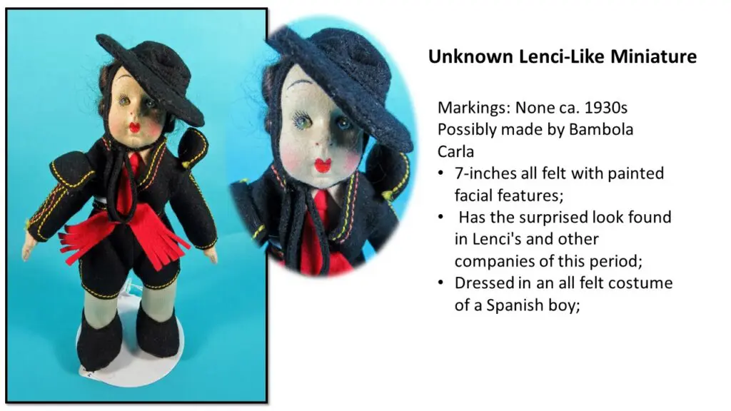 Unknown Lenci Like Miniature Doll Description Slide