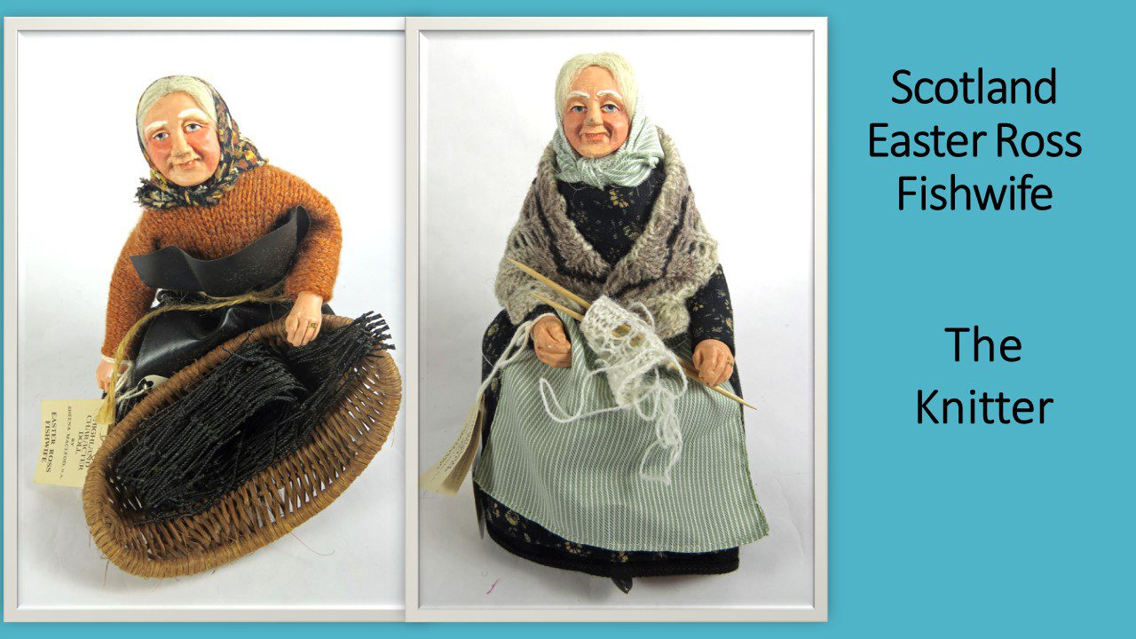 The description of Scotland easter ross fishwife the knitter with an image and blue background